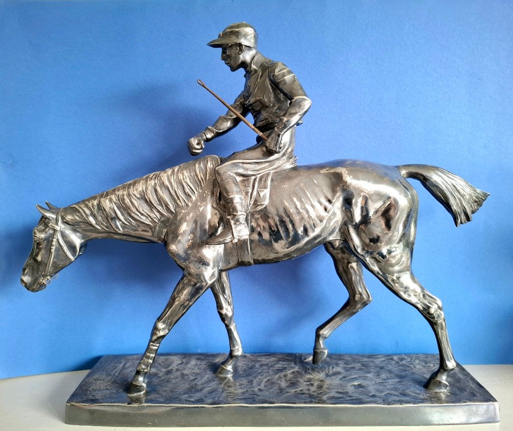 1920 Art Deco-Wilhelm Zwick -sculptuur-beeld Jockey op paard, Ophalen of Verzenden
