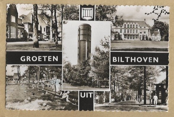 Oude ansichtkaart Groeten uit Bilthoven (Utrecht), Verzamelen, Ansichtkaarten | Nederland, Ophalen of Verzenden, 1940 tot 1960