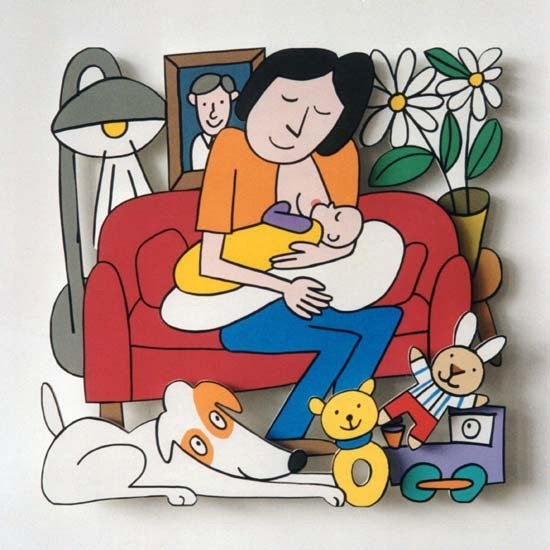 Hans Eijkenboom - Moeder en kind (2000) - Acryl/stift op hou, Ophalen, Hout, 3D-effect, Figuren