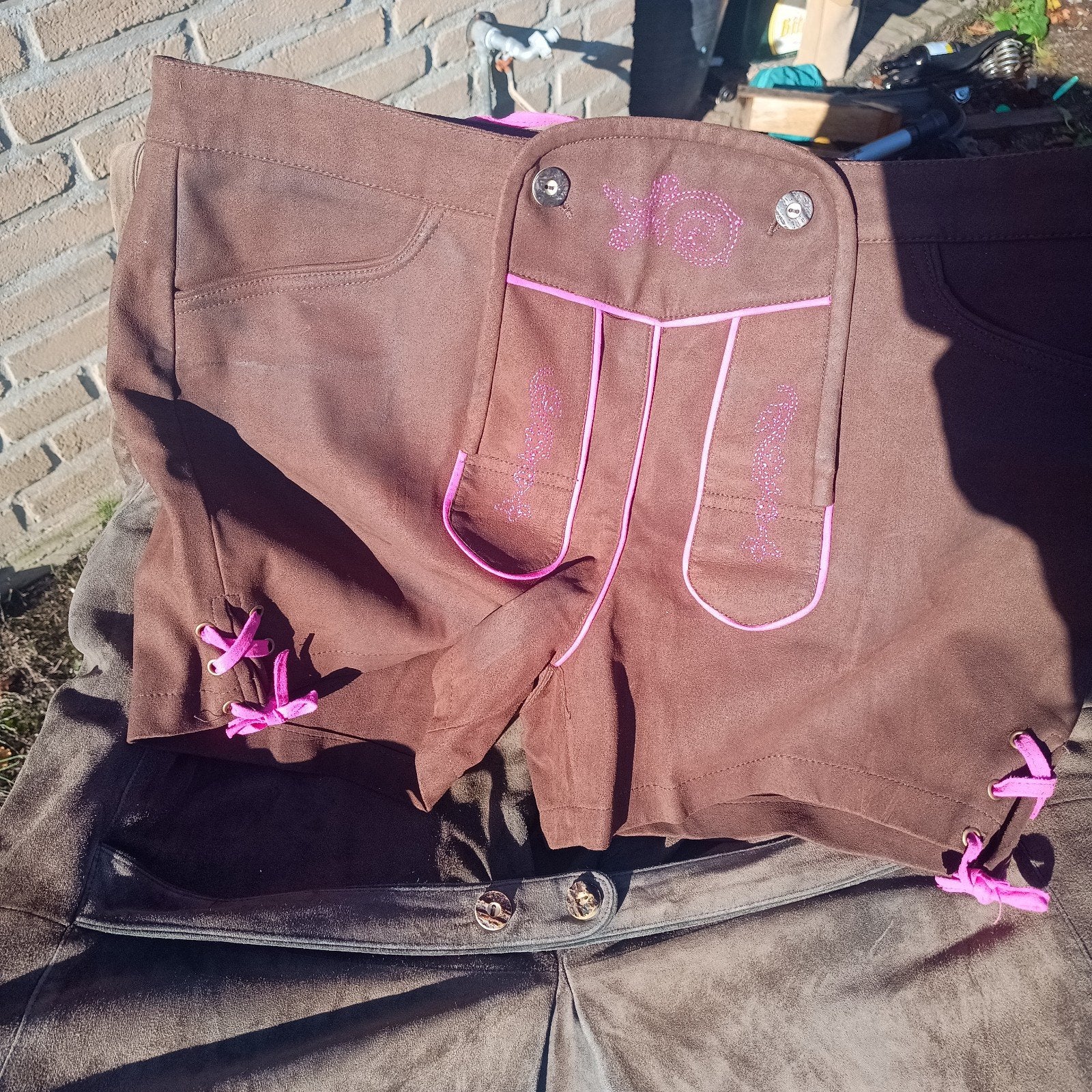 Janina 52 L lederhose imitatie unisex Oktoberfest, Ophalen of Verzenden, Zo goed als nieuw, Maat 52/54 (L), Overige thema's