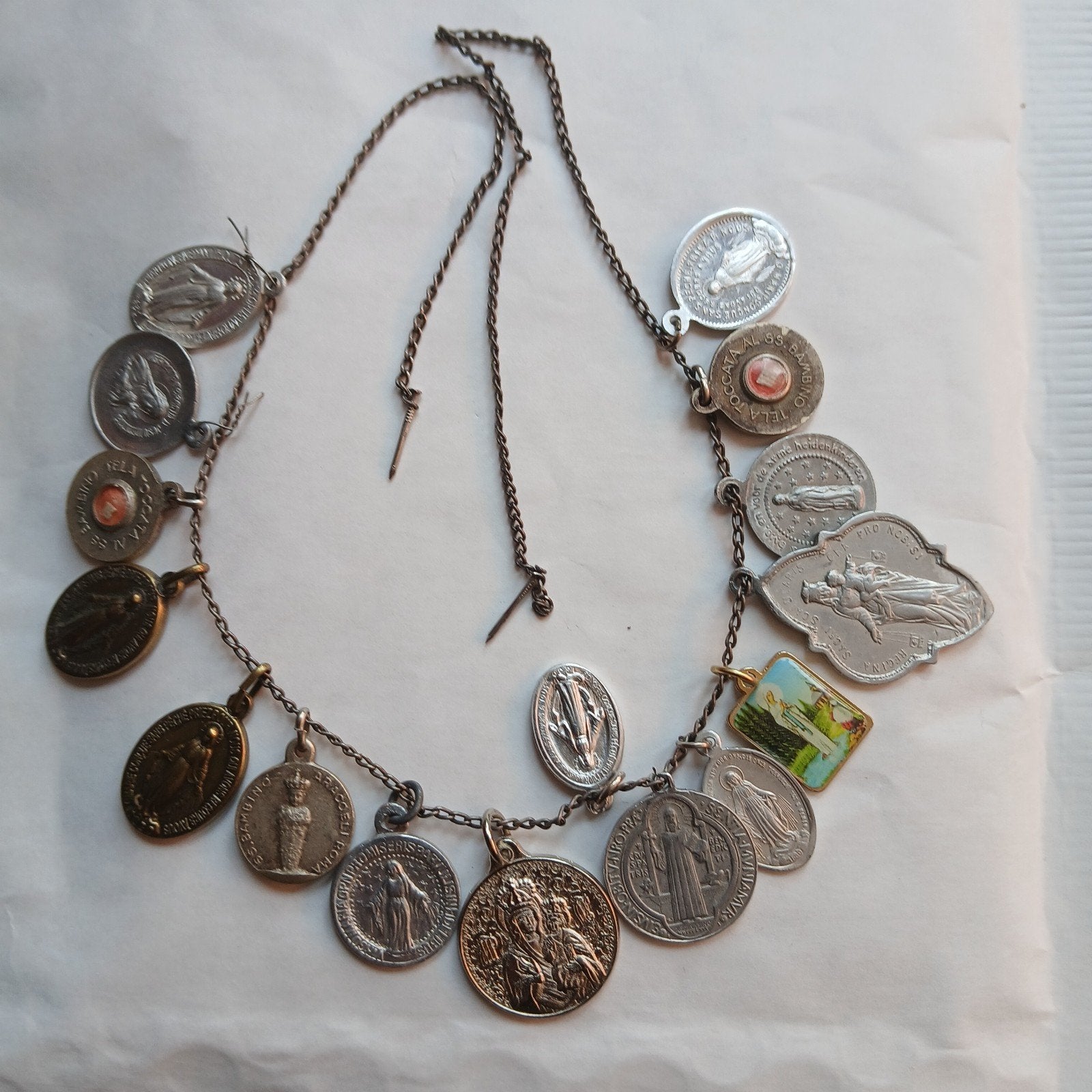 Vintage Ketting met Religieuze Medailles, Ophalen of Verzenden