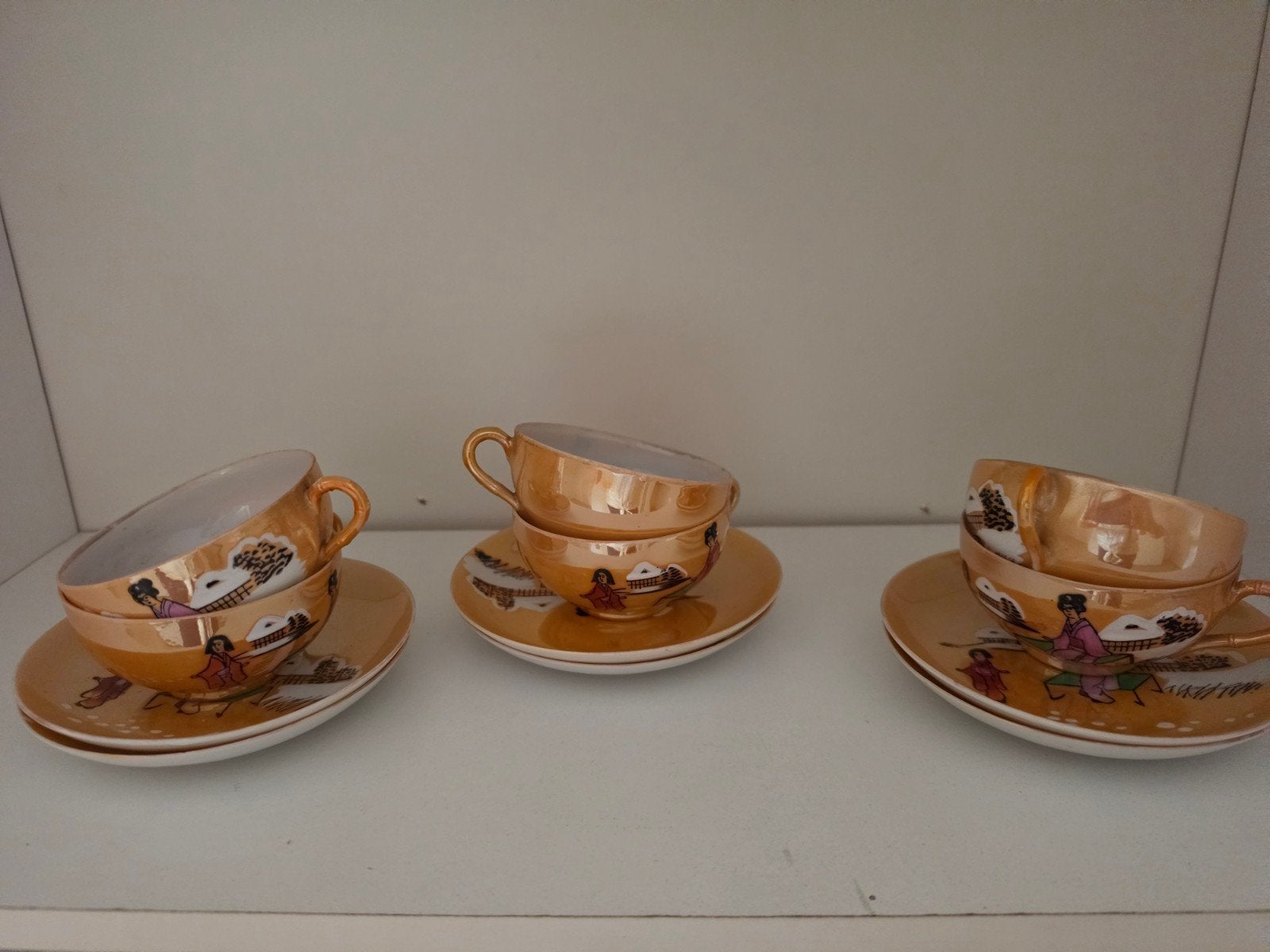 Vintage Japans theeservies met winterlandschap, Antiek en Kunst, Ophalen