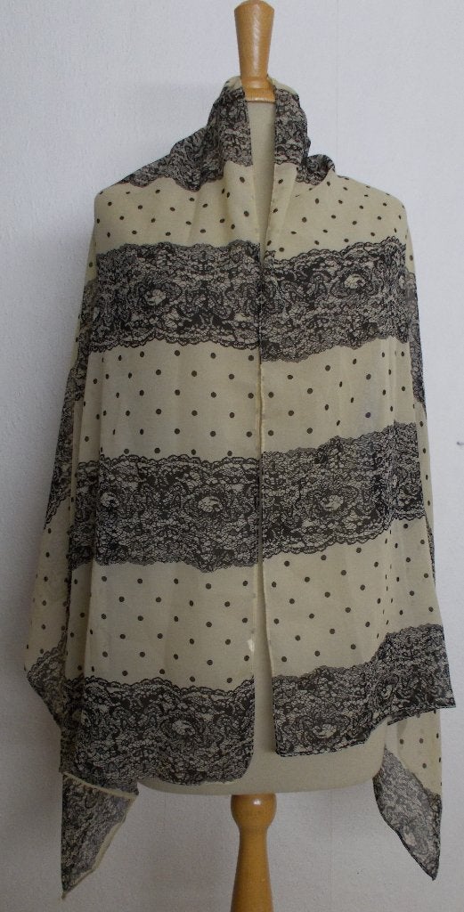 Mooie zwart/beige print sjaal, Verzenden, Zo goed als nieuw, Maat 38/40 (M), Sjaal