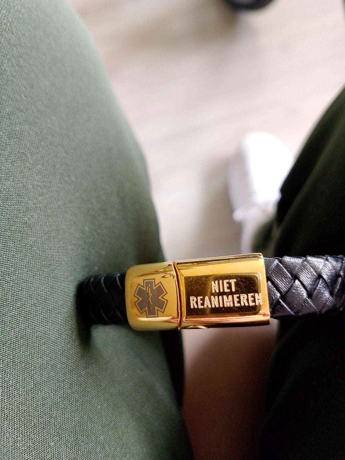 Medische armband leer - Niet reanimeren, Sieraden, Tassen en Uiterlijk, Armbanden, Ophalen of Verzenden, Nieuw, Zwart, Leer