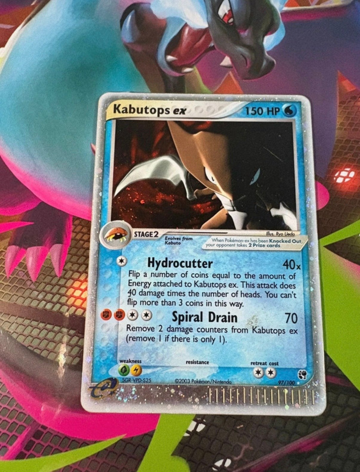 Kabutops ex Pokémon kaart - Zeldzaam en in goede staat, Ophalen, Zo goed als nieuw, Losse kaart, Foil
