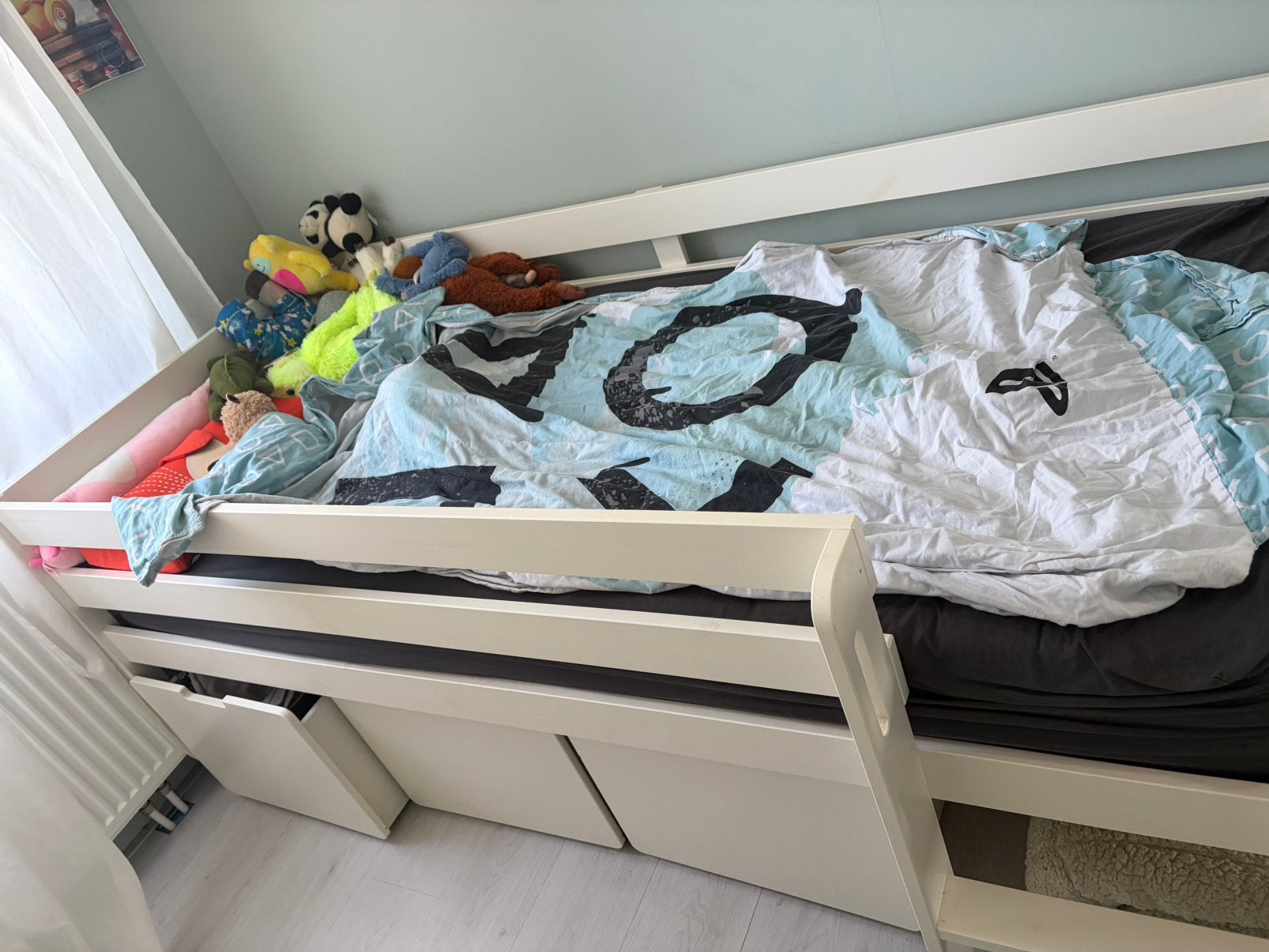 Halfhoogslaper Pino incl 3 lades, Ophalen, Zo goed als nieuw, Halfhoogslaper