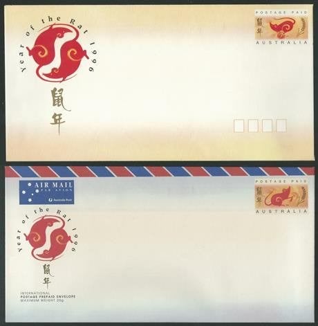 AUSTRALIE/CHRISTMAS Isl. 1996 2x Jaar v.d. Rat Envelopes,, Verzenden, Postfris