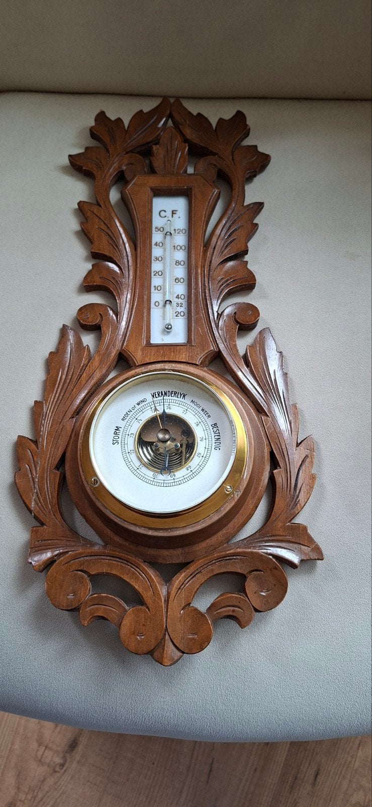 Antieke Barometer (Notenhout), Ophalen of Verzenden, Gebruikt