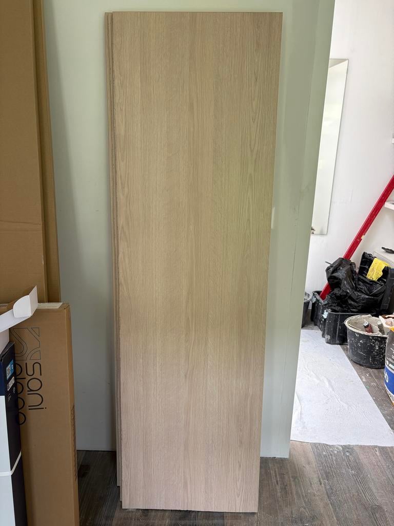 Inbouwkast planken: hout (50x168) & wit (120x50, m/stang), Ophalen, Zo goed als nieuw