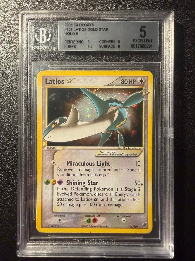 Latios Gold Star - EX Deoxys BGS 5 Pokémon Kaart, Ophalen of Verzenden, Gebruikt, Losse kaart, Foil