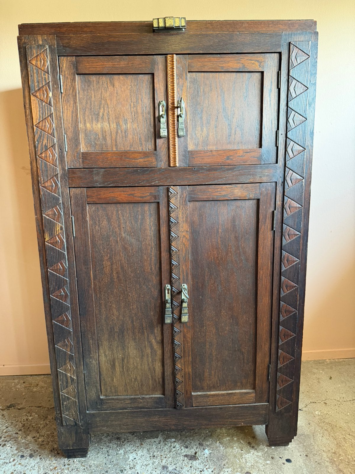 Vintage houten platenkast- Art deco stijl, Huis en Inrichting, Kasten | Overige, Ophalen, Gebruikt