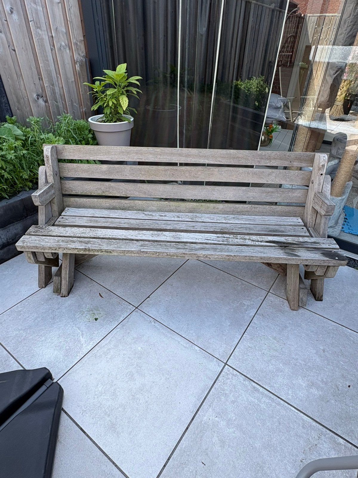 Robuuste houten tuinbank (tot picknicktafel) - 178 cm breed, Tuin en Terras, Tuinbanken, Ophalen, Gebruikt, Hout
