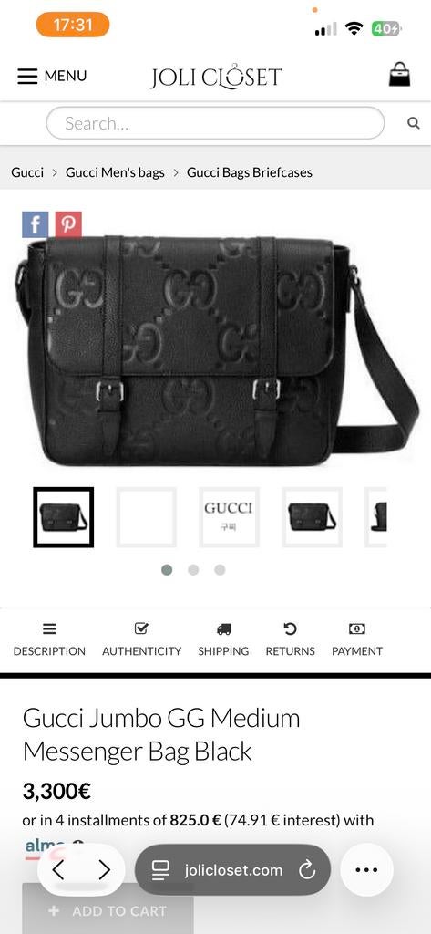 Gucci Jumbo GG Medium Messenger Bag Zwart ongebruikt, Overige merken, Zwart, Ophalen of Verzenden, Zo goed als nieuw