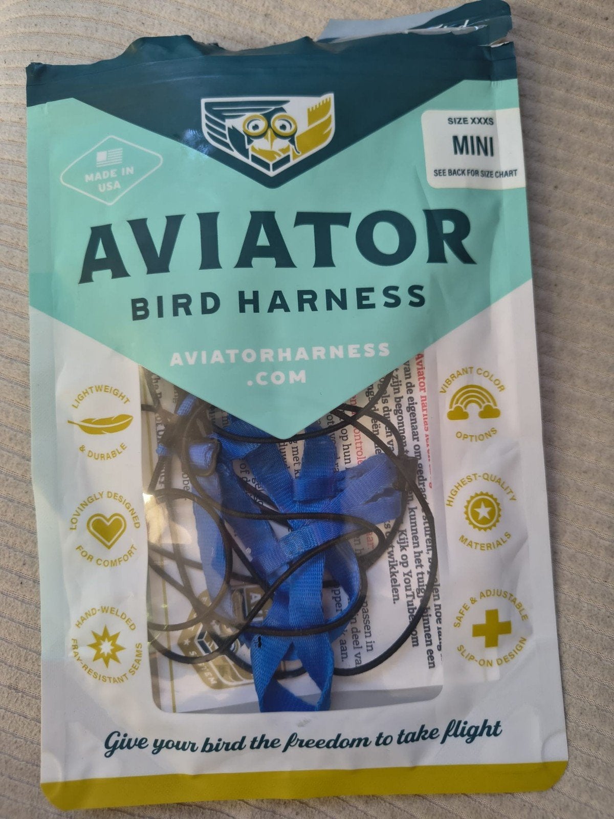 Aviator harness vogeltuigje agapornis/lovebird maat Mini, Dieren en Toebehoren, Geslacht onbekend, Dwergpapegaai of Agapornis