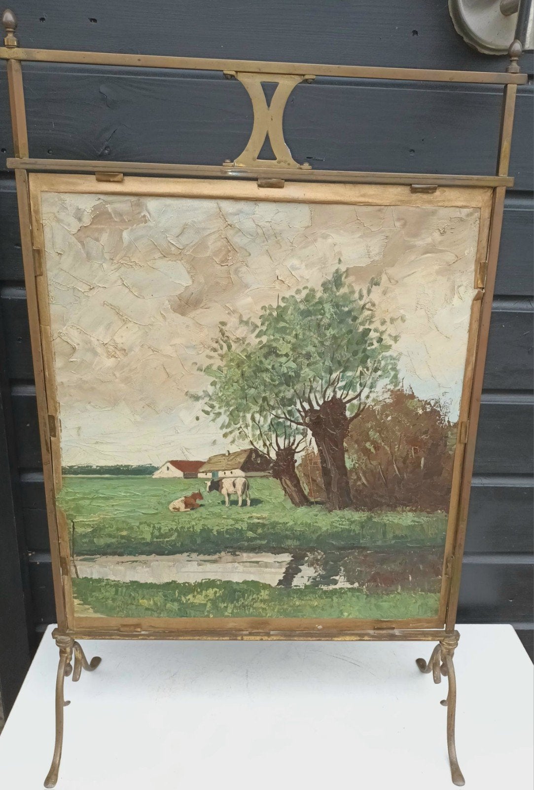 Olieverfschilderij Landschap met Koeien en Boerderij, Ophalen, Handgeschilderd, Doek, Realistisch