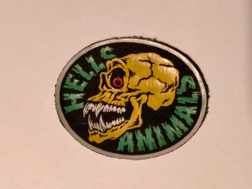 Hells Animals vintage metal patch embleem RUBBER, Ophalen of Verzenden, Gebruikt, Kleding