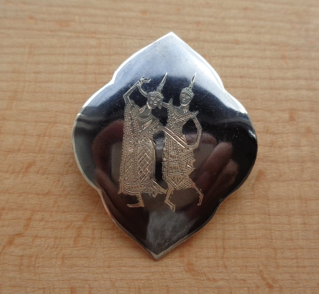 zilveren SIAM niello broche [987], 4 tot 7 cm, Ophalen of Verzenden, Zo goed als nieuw, Zilver