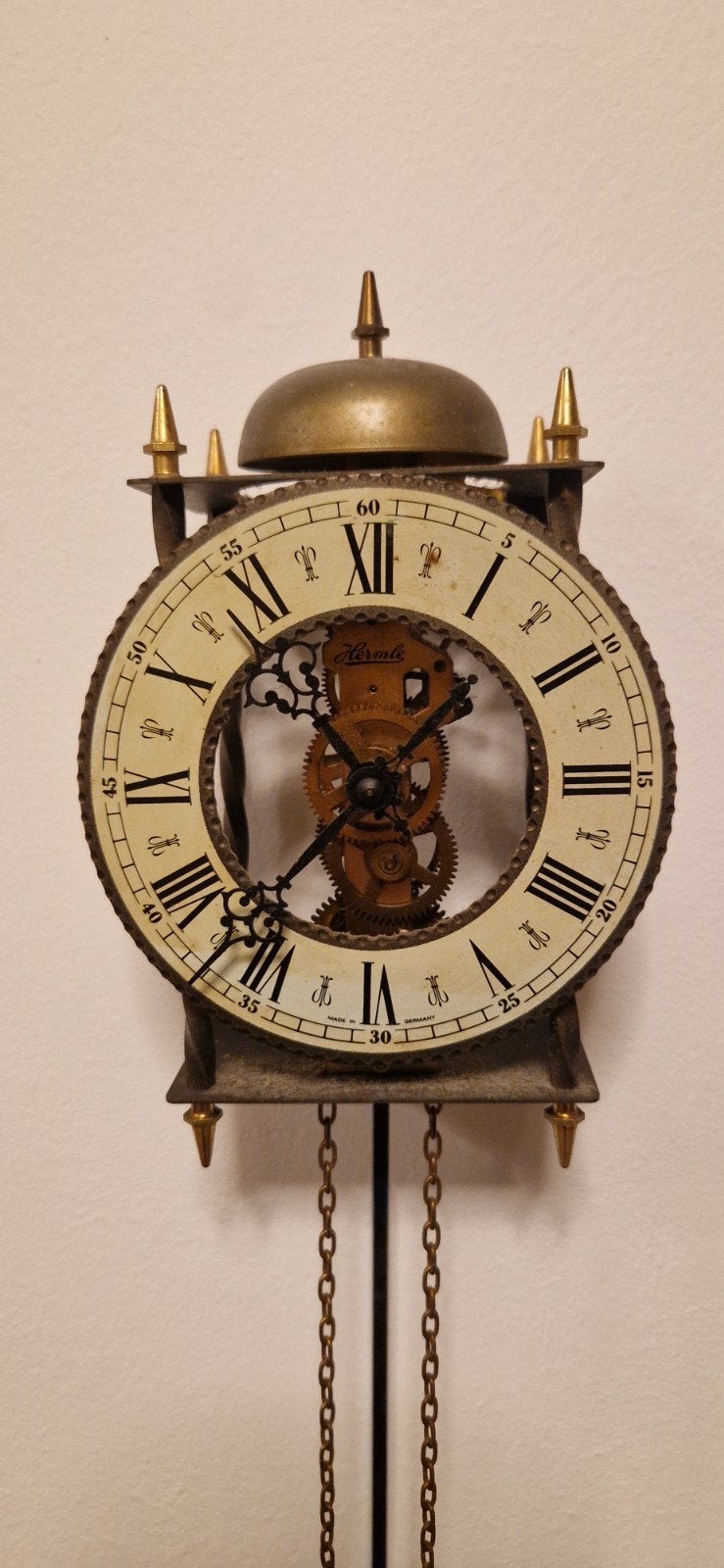 Antieke Hermle wandklok - Skeletontwerp, Antiek en Kunst, Ophalen of Verzenden