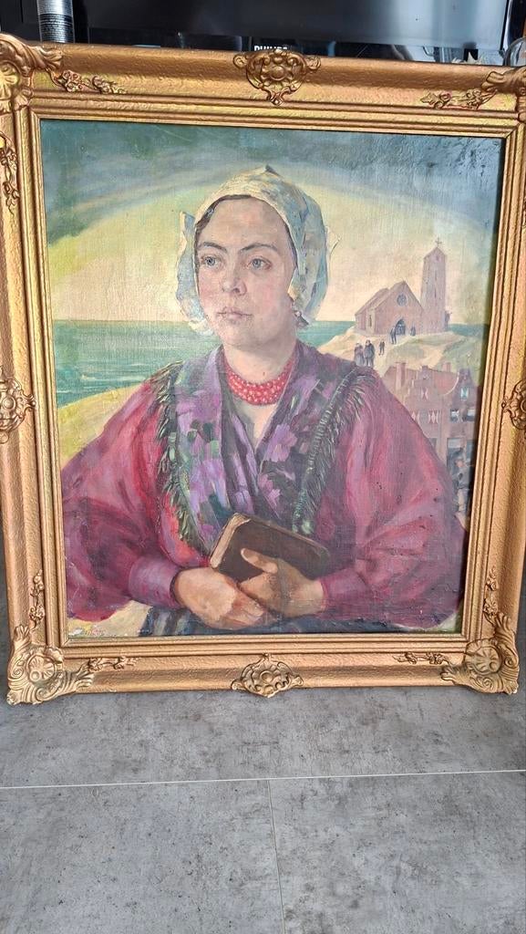 Olieverf schilderij Katwijkse, Antiek en Kunst, Ophalen of Verzenden
