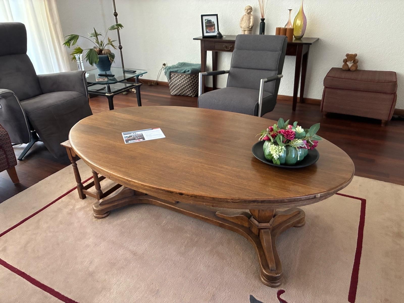 Ovale houten salontafel - Klassiek design, Ophalen, 50 – 75, Gebruikt, 100 tot 150 cm