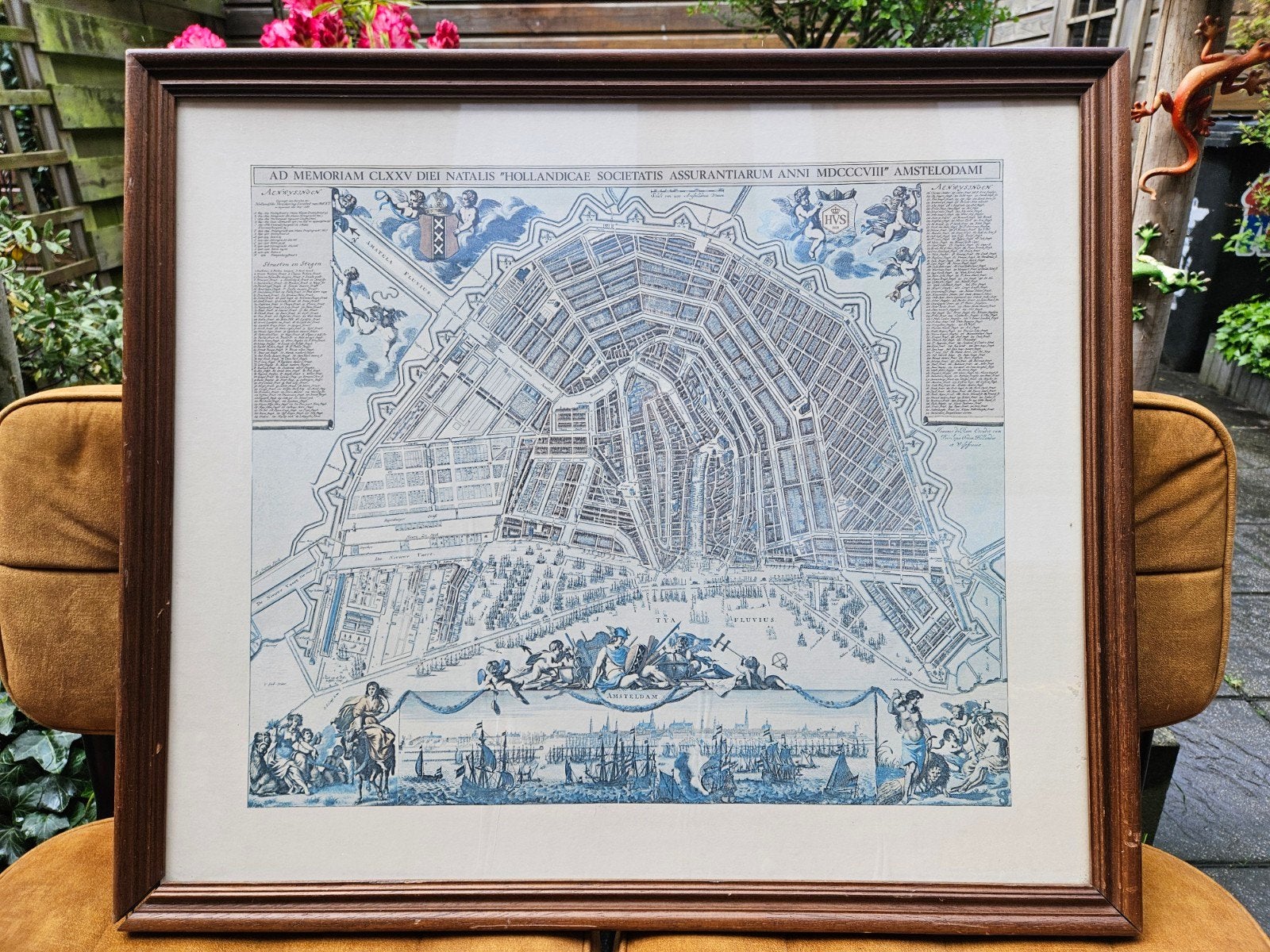 Ingelijste historische kaart van Amsterdam, Antiek en Kunst, Ophalen of Verzenden