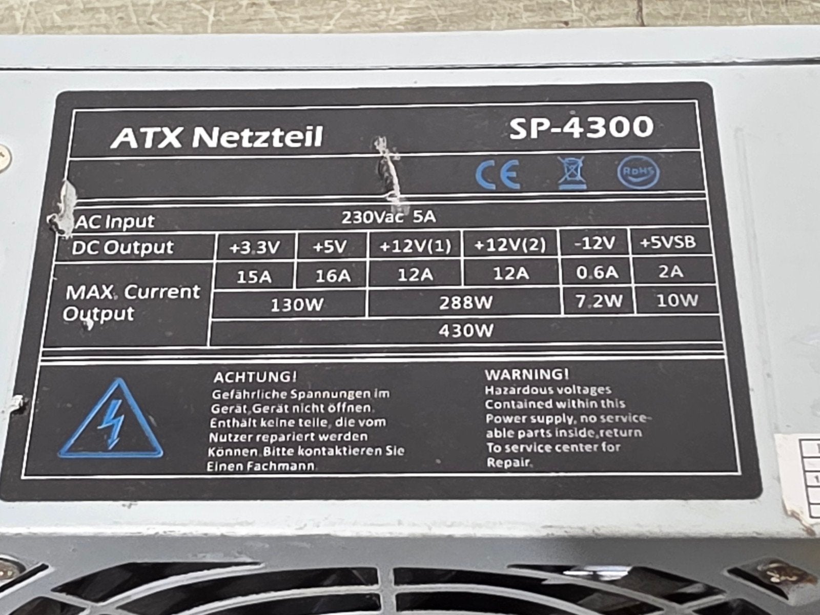 atx netzteil 430w max voeding psu power supply sp-4300, Gebruikt, ., Ophalen of Verzenden, .