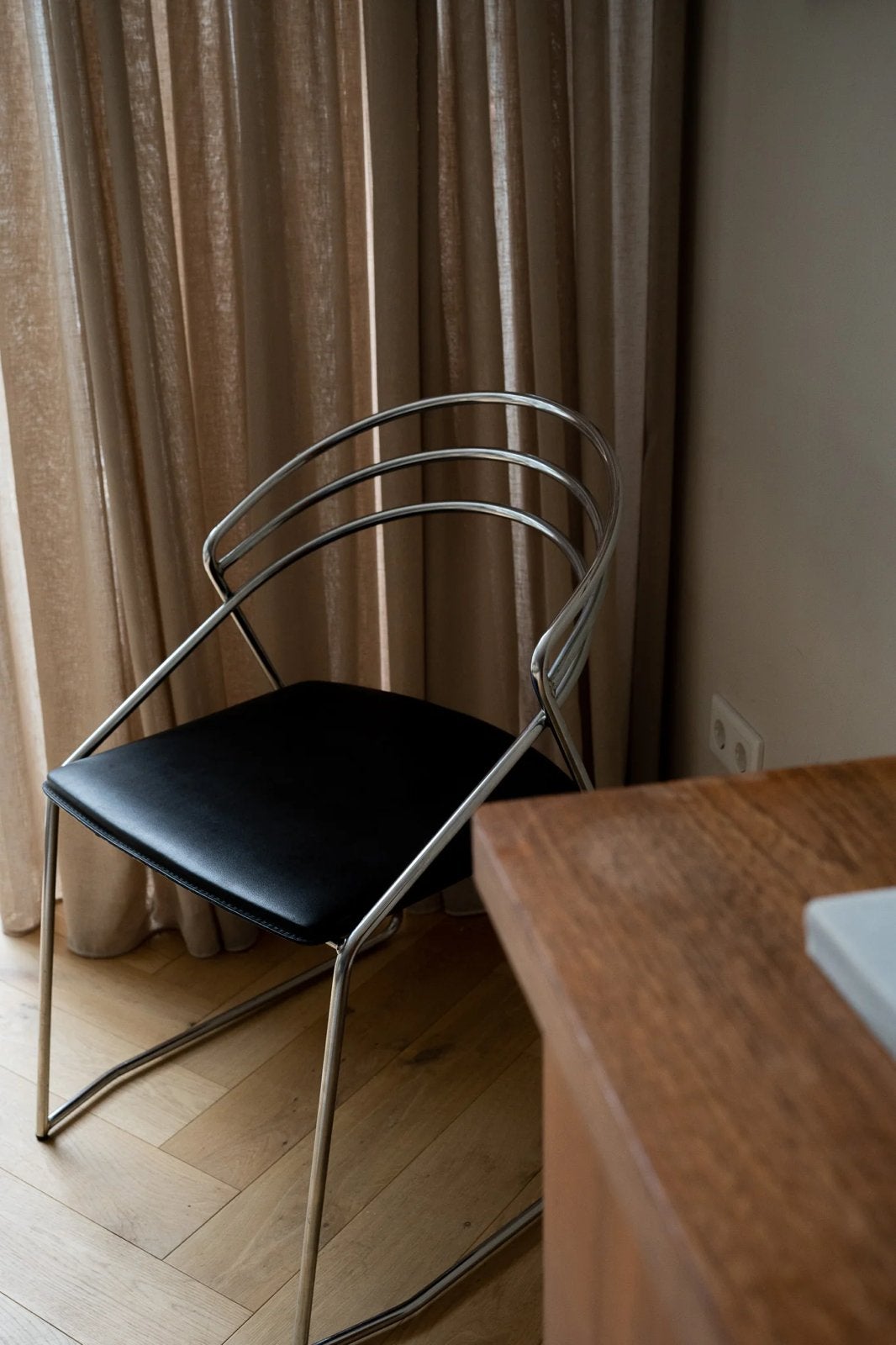 Vintage chroom design stoelen, Zwart, Ophalen of Verzenden, Zo goed als nieuw