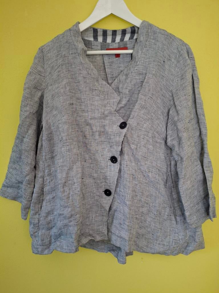 Vetono linnen jasje blouse lichtblauw zomers maat 2, Maat 38/40 (M), Blauw, Ophalen of Verzenden, Zo goed als nieuw