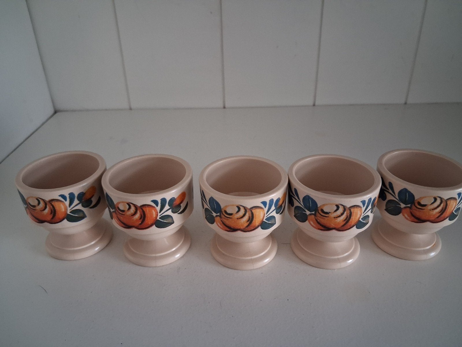Vintage Emsa eierdopjes met bloemmotief, Ophalen of Verzenden