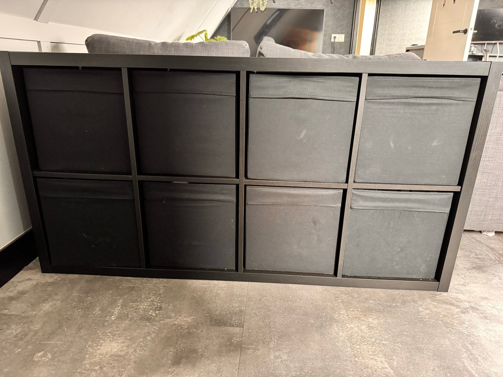 IKEA Kallax open kast zwartbruin 77x147 cm incl. bakken, Ophalen, Zo goed als nieuw