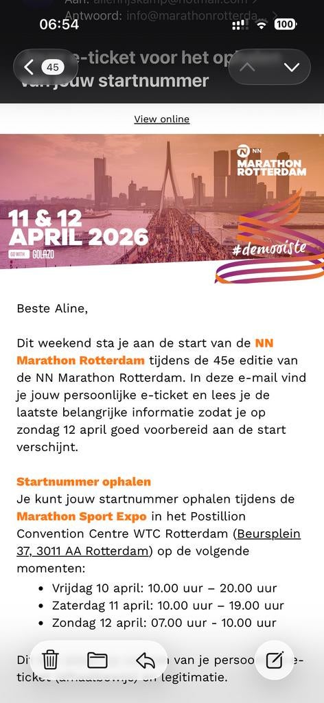 Startbewijs Rotterdam Marathon, Eén persoon, April