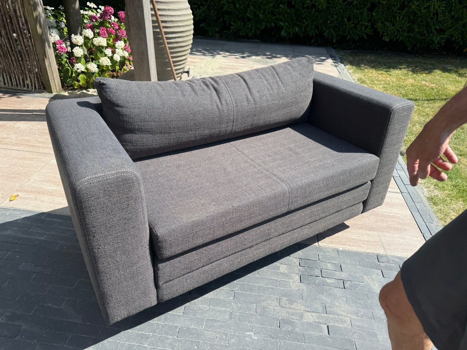 Compacte slaapbank/fauteuil - Grijs, Ophalen, Gebruikt, Stof
