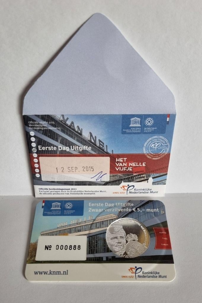 Eerste dag uitgifte coincard Van Nelle Vijfje - EDC 2015, Postzegels en Munten, Munten | Nederland, Euro's, Koningin Beatrix, Ophalen of Verzenden