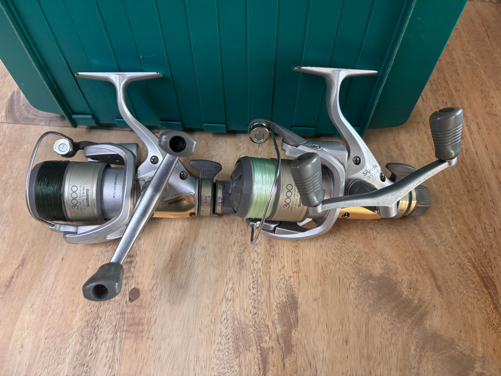 2x shimano 3000hs gte sahara, Watersport en Boten, Ophalen of Verzenden, Gebruikt, Molen