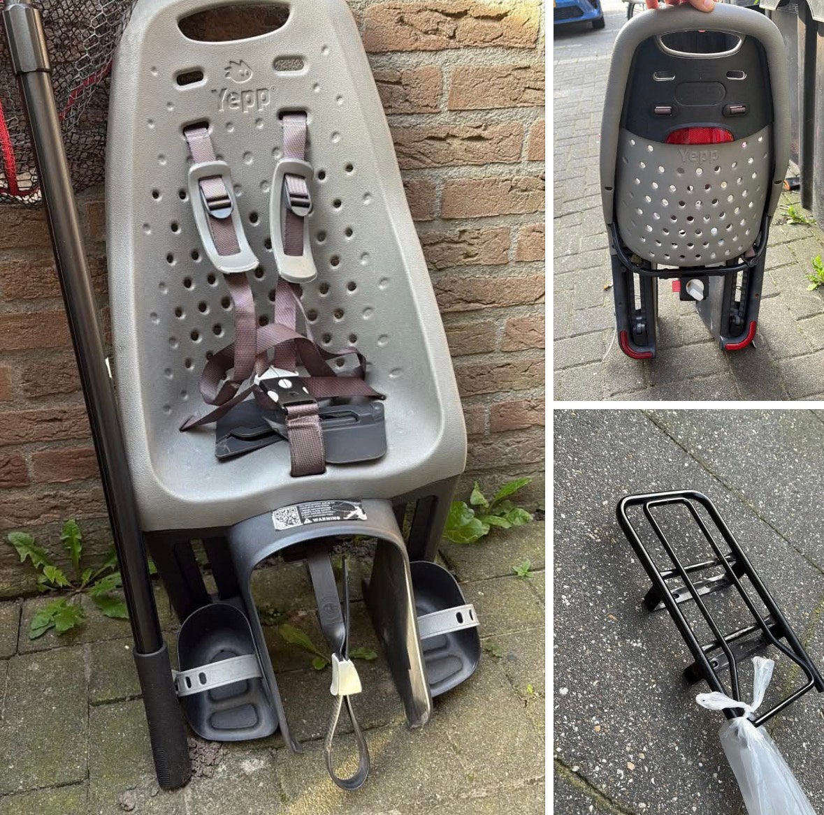 Yepp achterzitje incl. bagagedrager, Ophalen, Gebruikt, Achterzitje, Voetsteuntjes