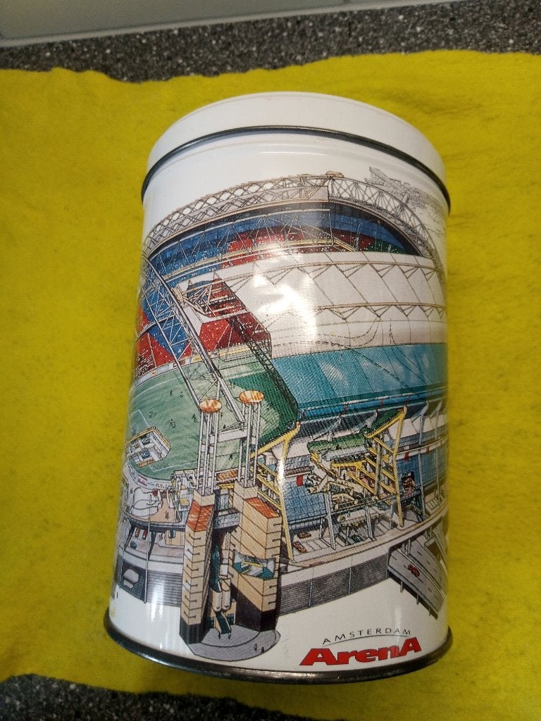 Amsterdam Arena Ajax Stadion 1996 jodekoek blik 30 jaar oud, Ophalen of Verzenden, Zo goed als nieuw, Ajax, Overige typen