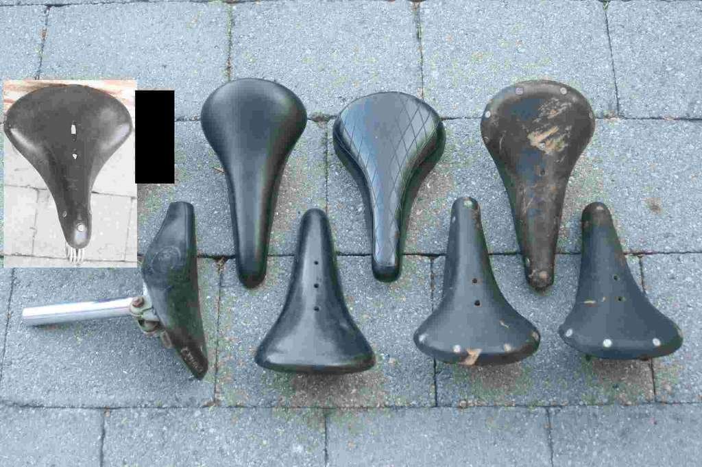 Groot lot antieke / vintage zadels voor fiets / koersfiets, Ophalen, Leer, Zo goed als nieuw, BMX