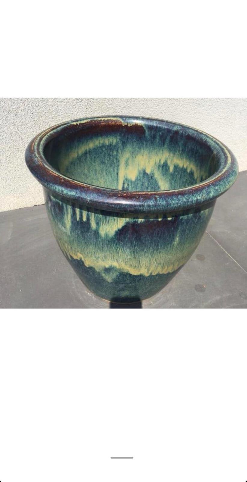 Unieke Terracotta Bloempot met Groen Glazuur - 40cm, Gebruikt, 40 cm of meer, Rond, Ophalen of Verzenden