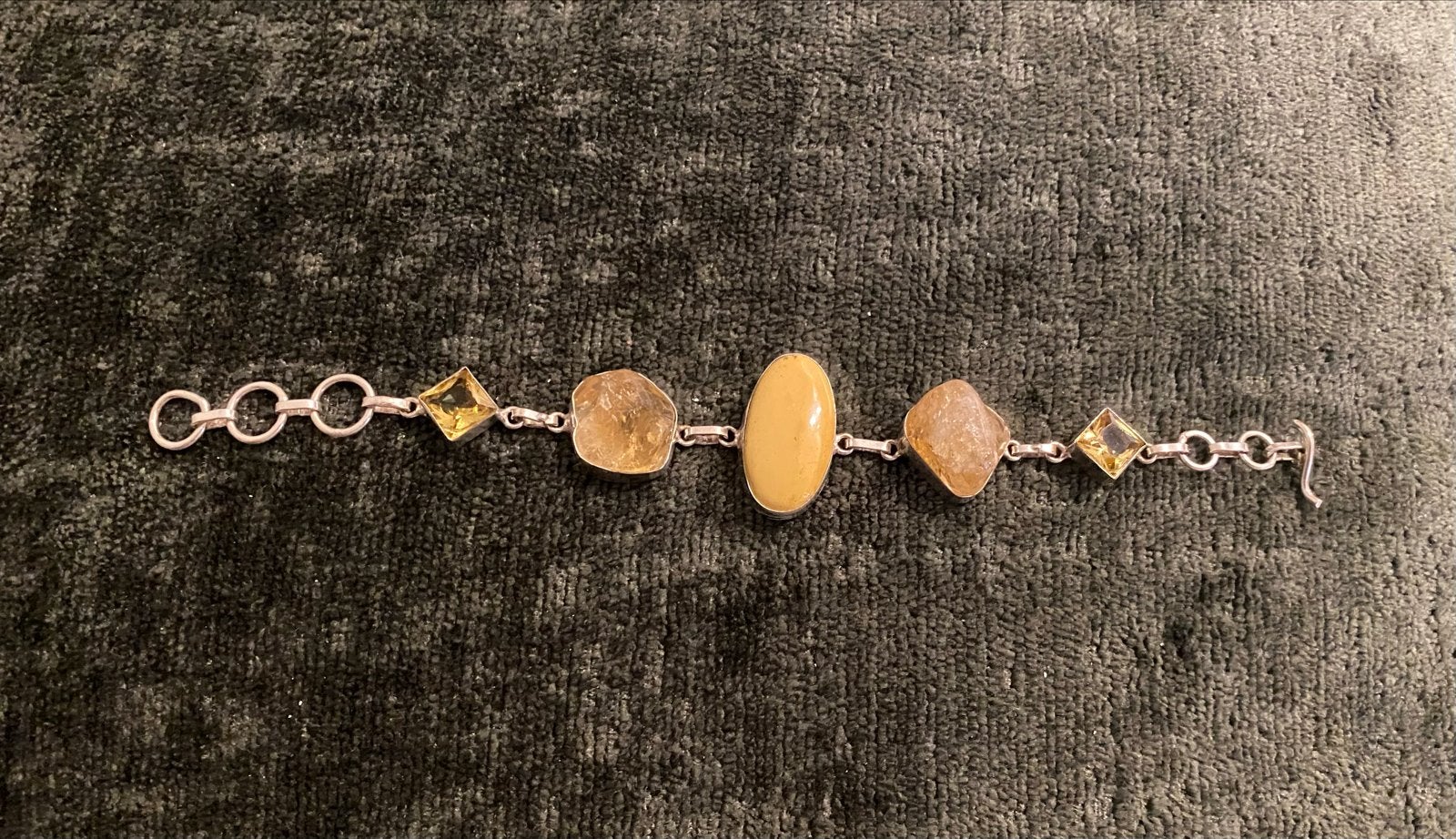 925 Zilveren Armband met Peridot, Citrien & Ruwe Amber, Ophalen of Verzenden, Nieuw, Zilver, Met edelsteen