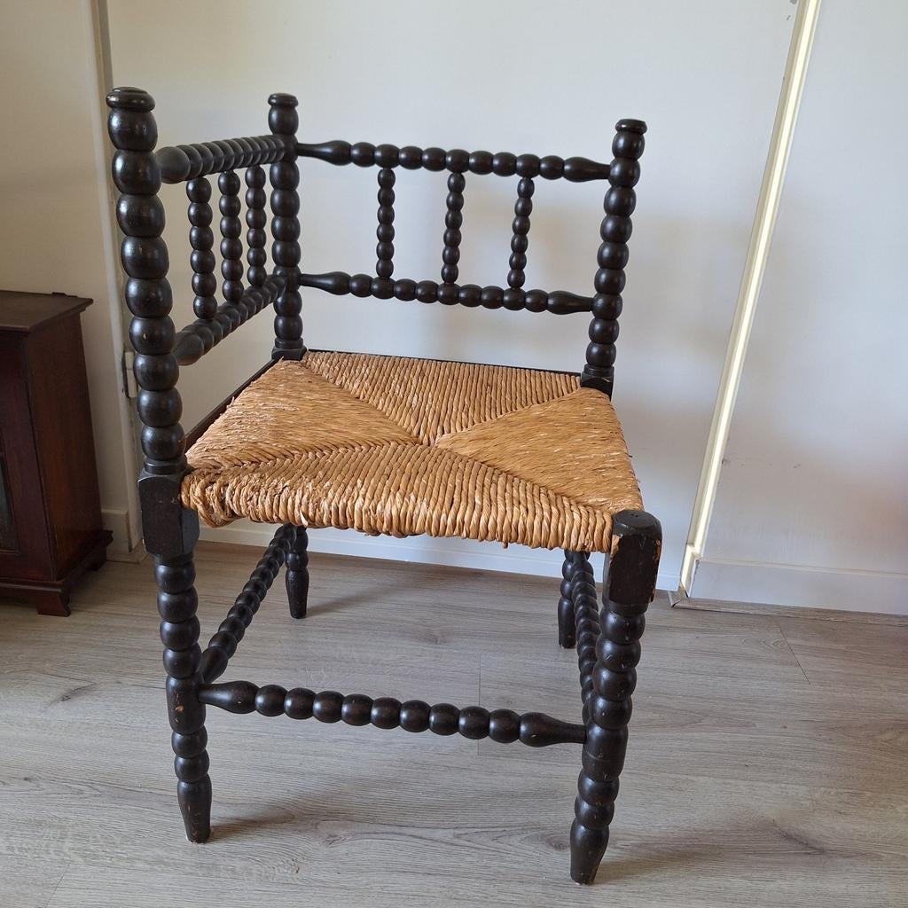Antieke Knobbelstoel / Bobbin Chair met Bies Zitting, Antiek en Kunst, Antiek | Meubels | Stoelen en Banken, Ophalen