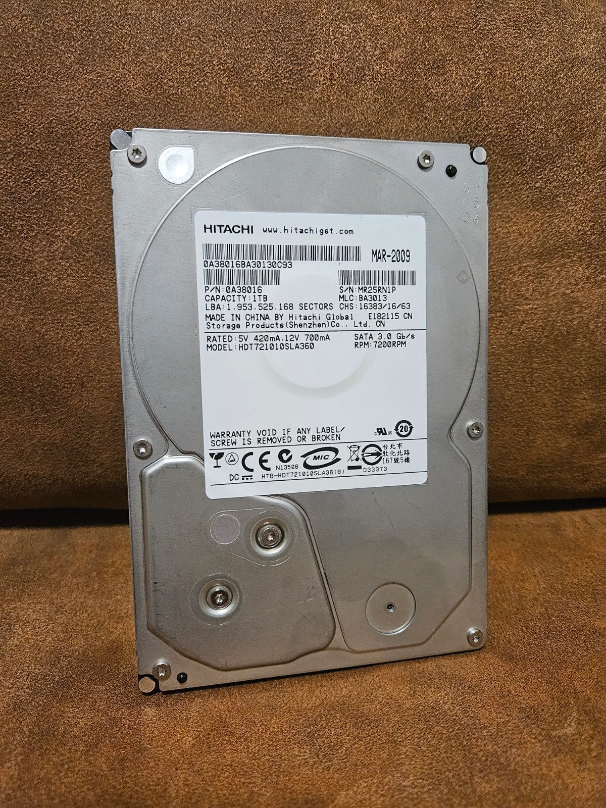 Hitachi 1TB HDD !Waarschuwing!, Intern, Gebruikt, Ophalen of Verzenden, 1TB