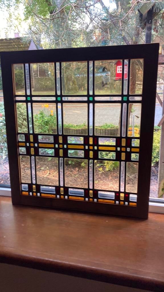Fraai antiek art deco glas in lood raam, Ophalen