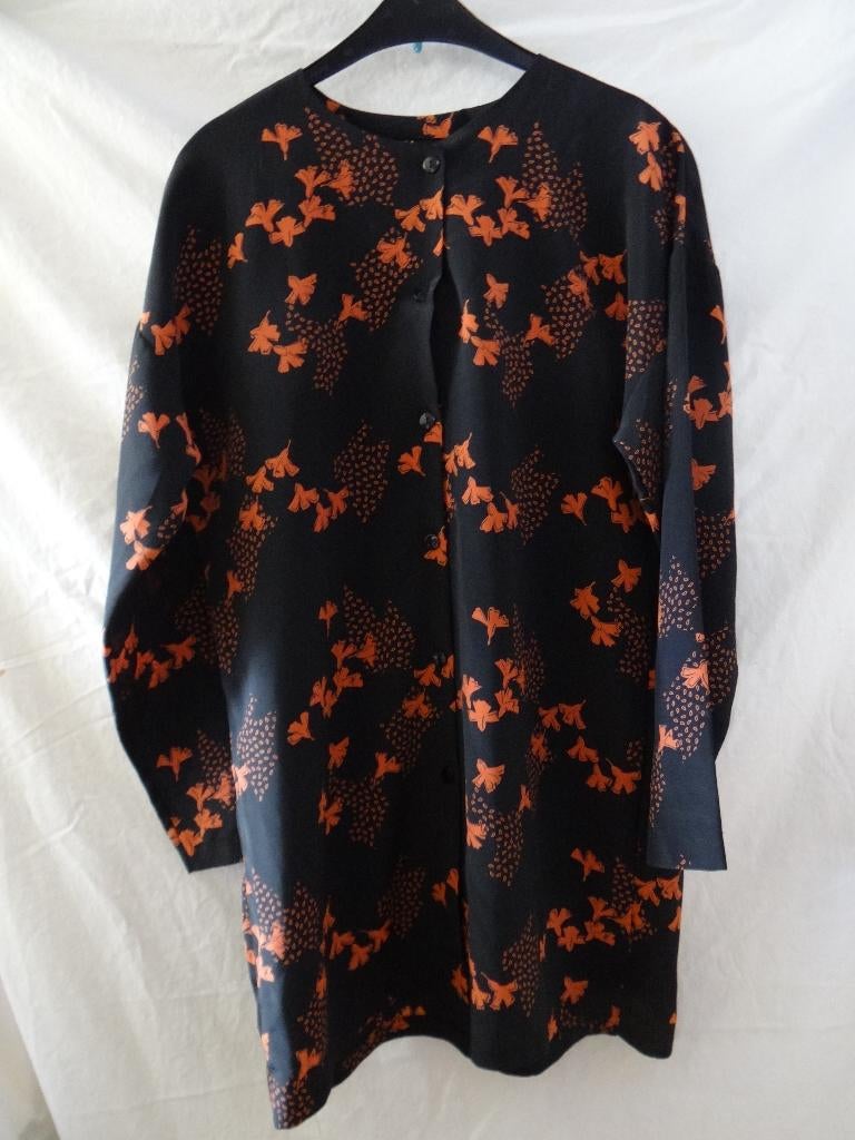 Leuke zwart/oranje gebloemde GINA BACCONI blouse, Ophalen, Gebruikt, Shirt, GINA BACCONI