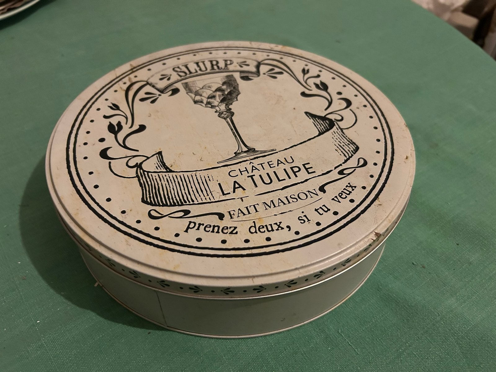 2x Vintage "Château La Tulipe" koekblik - Slurp!, Ophalen of Verzenden
