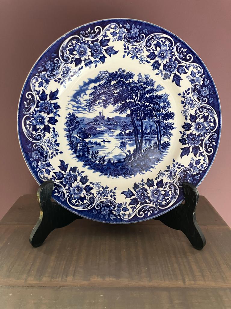 Vintage Staffordshire Ironstone bord - Blauw en Wit, Ophalen of Verzenden