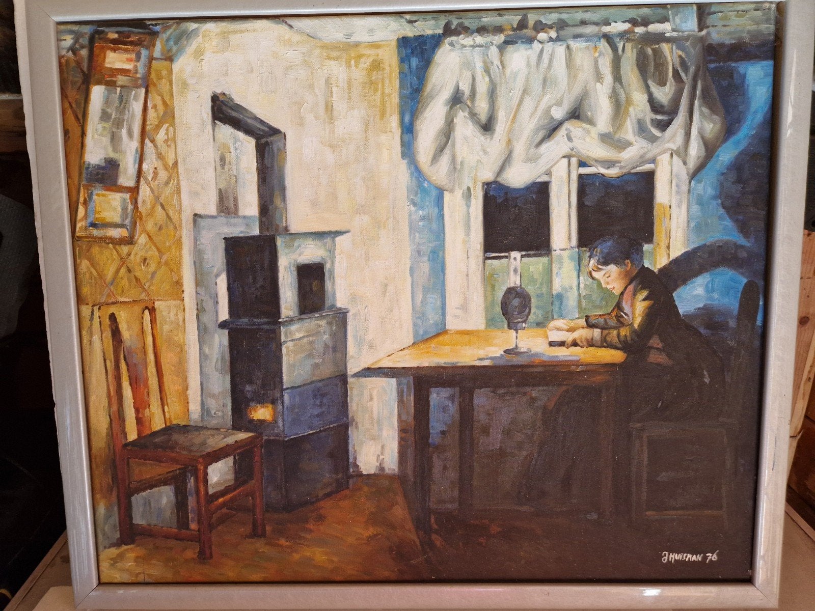 'Lezende Jongen' gesigneerd J. Huisman '7, Antiek en Kunst, Ophalen of Verzenden