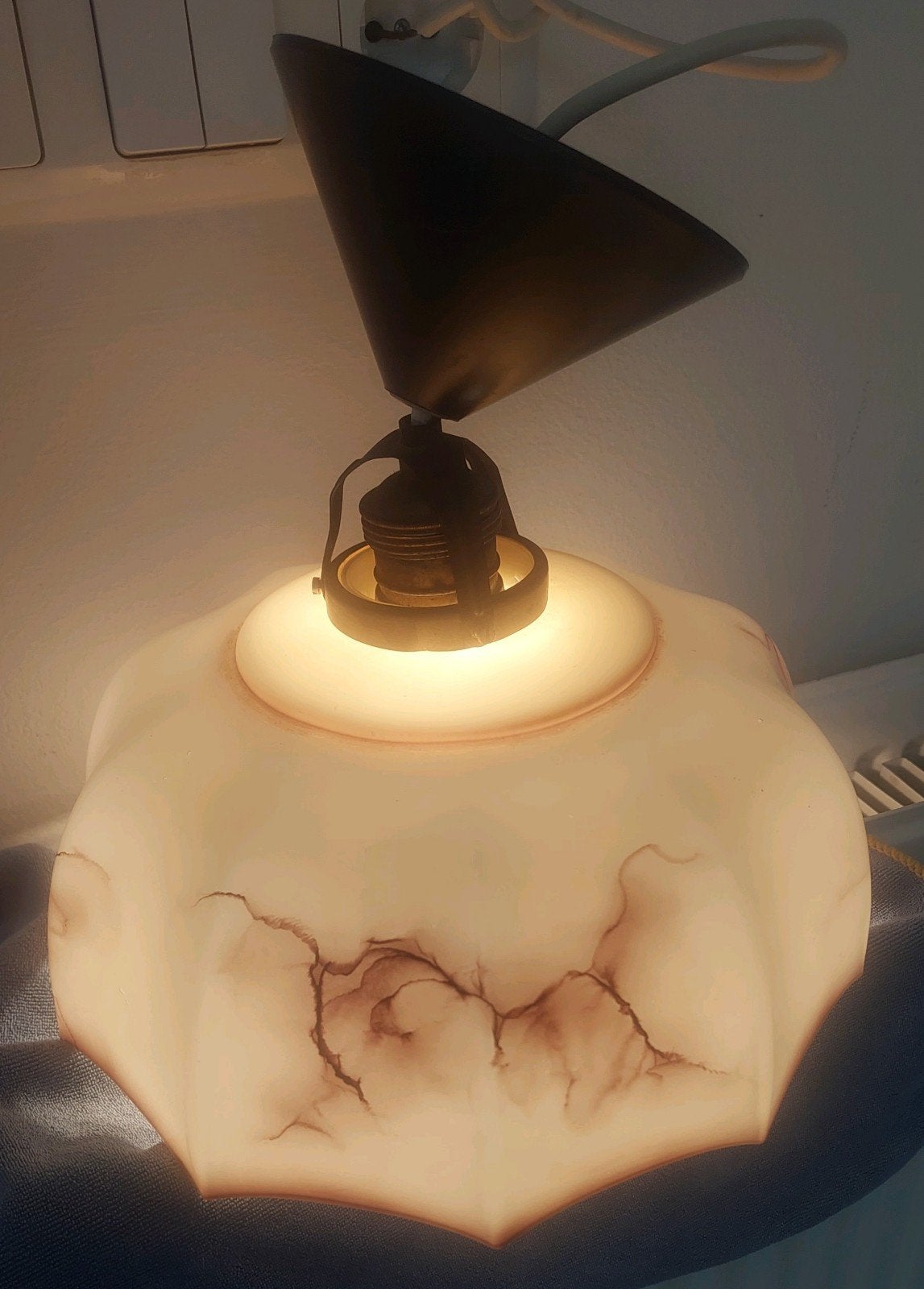 Art deco gemarmerde antieke franse plafond lamp, Antiek en Kunst, Ophalen of Verzenden