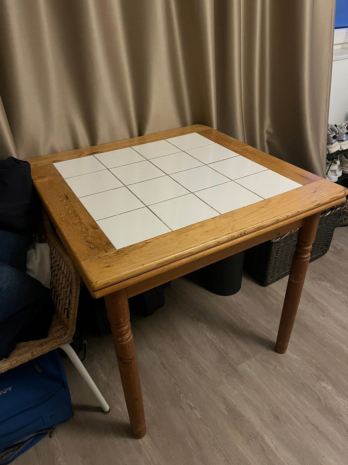 Houten tafel met stenen tegeltjes (met uitklapfunctie), Ophalen, Gebruikt, Vierkant, 75 cm of meer