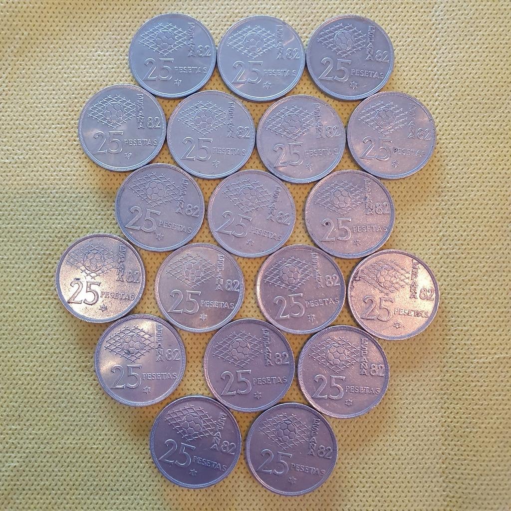 20x Spaanse 25 pesetas WK munten, Ophalen of Verzenden, Overige landen