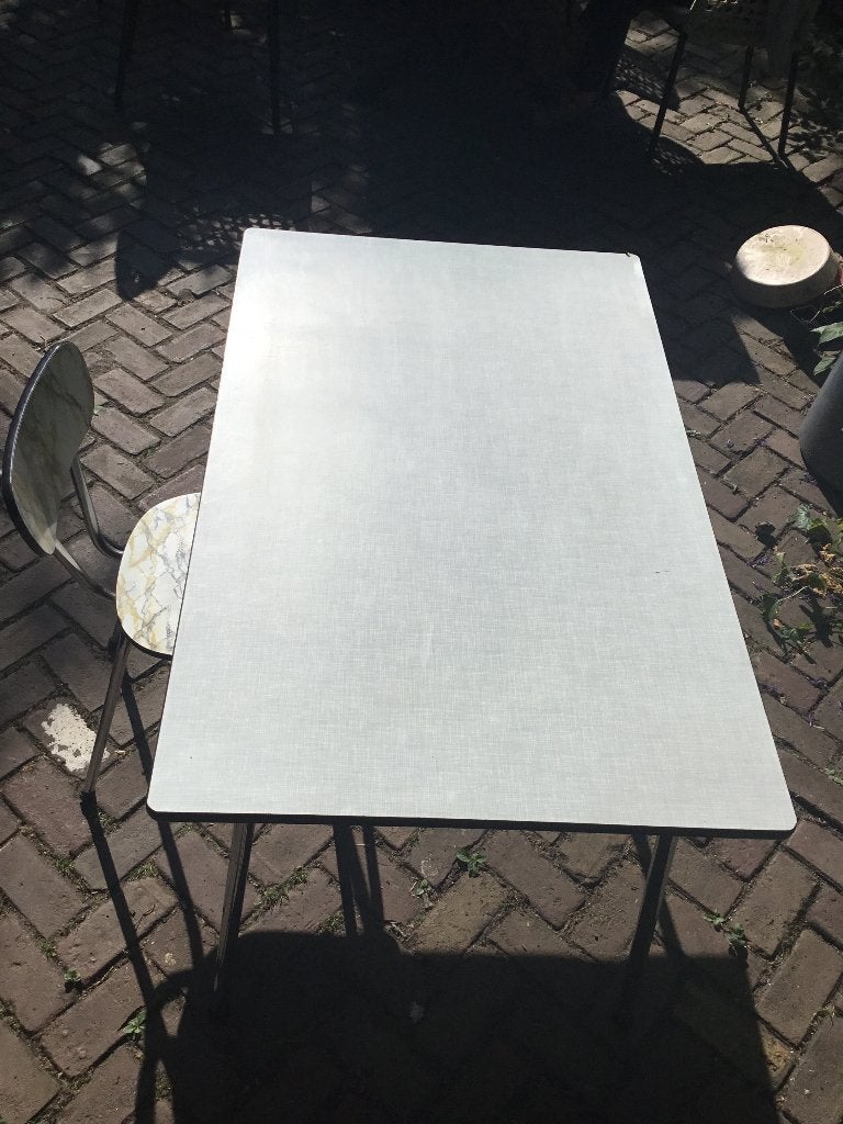 Formica tafel + 1 stoel, Ophalen, Overige materialen, Gebruikt, 100 tot 150 cm